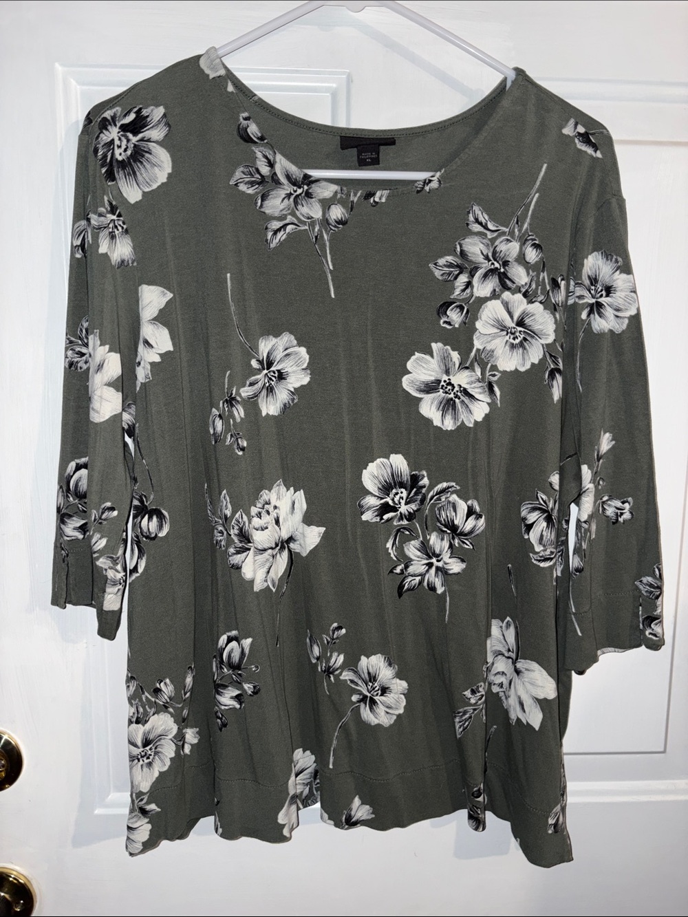 J. Jill Olive Green Floral 3/4 Sleeve Tee